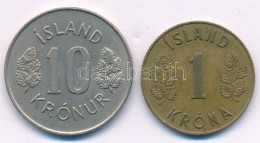 Izland 1962. 1K Al-Br + 1973. 10Kr Cu-Ni T:XF Iceland 1962. 1 Krona Al-Br + 1973. 10 Kronur Cu-Ni C:XF - Ohne Zuordnung