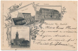 T3 1902 Arad, Újarad, Új-Arad, Aradul Nou; Zárda épület, Városház, Római Katolikus Templom. Mayr Lajos Kiadása, Gammer G - Unclassified