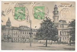 T2/T3 1909 Arad, Városház Tér, Hirdetőoszlop. Pichler Sándor Kiadása - "ARAD"-ról Kínába Küldve Szibérián át / Town Hall - Non Classificati