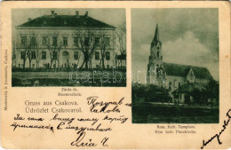 * T3 1901 Csák, Csákova, Ciacova; Zárda, Római Katolikus Templom. Mesterovits & Jovanovits Kiadása / Klosterschule, Pfar - Non Classés