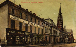 T3/T4 1907 Eszék, Essegg, Osijek; Glavni Trg U Gornjem Osieku / Fő Tér, Plébániatemplom, J. Bozic Bútor Raktára, Ignjat  - Non Classés