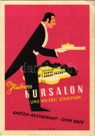 T2/T3 1957 Wien, Vienna, Bécs; Hübners Kursalon Und Meierei Stadtpark. Wettach / Restaurant With Park, Waiter, Advertism - Zonder Classificatie