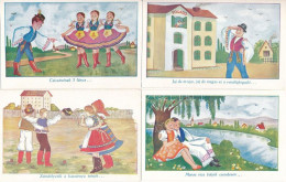 ** 4 Db RÉGI Magyar Népviseletes Folklór Művészlap: Nótás Grafika, Népdalok / 4 Pre-1945 Hungarian Folklore Art Postcard - Non Classés