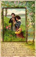 T2/T3 1906 Romantic Couple, Emb. Floral Litho (EK) - Unclassified