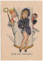 * T2/T3 Gruß Vom Krampus! / Krampusz és Mikulás / Krampus And Saint Nicholas With Lady (EK) - Non Classés