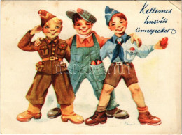 T3 1951 Kellemes Húsvéti ünnepeket! Magyar Szocreál úttörő Propaganda Lap. Művészeti Alkotások / Easter Greeting, Hungar - Zonder Classificatie