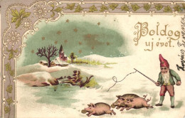 * T2/T3 New Year, Dwarf, Pigs, Floral, Art Nouveau Emb. Litho - Unclassified