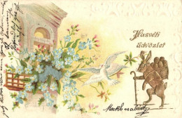 T2/T3 Húsvéti üdvözlet / Easter Greeting Art Postcard. Golden Emb. Litho - Ohne Zuordnung