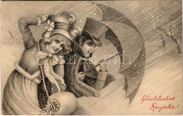 * T3 1908 Glückliches Neujahr! / New Year Greeting Art Postcard. V.K. Vienne 5002/a. (ázott Sarok / Wet Corner) - Non Classificati