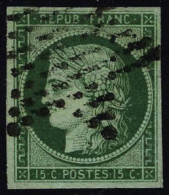 Oblitéré N° 2b, 15c Vert Foncé, T.B. Signé JF Brun - Other & Unclassified