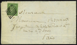 Lettre N° 2b, 15c Vert Foncé, Obl. Grille, Seul Sur L Pour Paris, Au Verso Cachet Levée De 2h1/2 Du Soir, Et Arrivée Par - Andere & Zonder Classificatie