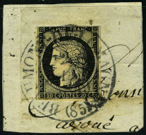 Fragment N° 3, 20c Noir Obl S/frgt Beaumont Du 2 Janv 49, Cachet Type 13 Très Belle Frappe, Filet Légèrement Touché En H - Autres & Non Classés