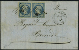 Lettre N° 15, 25c Bleu Paire Sur L Obl PC 886 Clermont Ferrand Juin 54 Pour Brioude, T.B. Signé Calves - Other & Unclassified