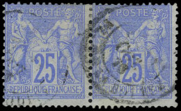 Oblitéré N° 78a, 25c + 25c Outremer, Paire Hor. Type I Et II Se Tenant T.B.  Rare, Signé Brun + Calves + Miro + 4 Certif - Other & Unclassified