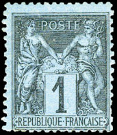 Neuf Avec Charnière N° 84, 1c Noir S/bleu De Prusse, Cl, Très Frais, Bon Centrage Pour Le Timbre, Signé + Cert. JF Brun - Other & Unclassified