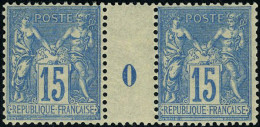 Neuf Sans Charnière N° 90, 15c Bleu, Paire Millésime 0, TB - Other & Unclassified