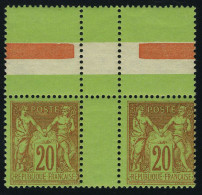 Neuf Sans Charnière N° 96, 20c Brique Sur Vert, Paire Hor. Inter-panneau, Bdf, Inter-panneau En Haut, T.B. - Other & Unclassified