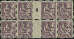 Neuf Sans Charnière N° 115. 30c Violet. Mouchon. Bloc De 8, Millésime 0. T.B. - Sonstige & Ohne Zuordnung