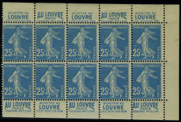 Neuf Sans Charnière N° 140, 25c Bleu, Bloc De 10 De Carnet Avec Pub Louvre, 2 Ou 3 Ex Lég Jaunis Sinon T.B. Rare, Maury - Otros & Sin Clasificación