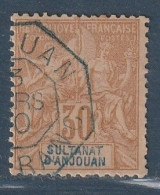 ANJOUAN - N°9 Obl (1892-99) 30c Brun - Used Stamps