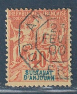 ANJOUAN - N10 Obl (1892-99) 40c Rouge-orange - Usados