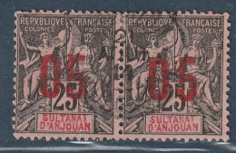 ANJOUAN - N°24Aa Obl  (1912) 05 S.25c : Chriffres Espacés.(24+24A Se Tenant) - Used Stamps