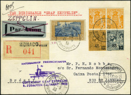 Lettre Zeppelin 8.SAF., CP Recommandée De Monaco (26.9.33), Càd De Transit Friedrichshafen 30.9.33 Et Marseille 26.9.33  - Autres & Non Classés