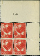 Neuf Sans Charnière N° 220a, 2F, Coq, Bloc De 4, CdF Daté, Double Impression, TB - Altri & Non Classificati