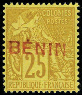 Neuf Sans Gomme N° 8B, 25c Bistre-jaune, Surch. Benin En Rouge Avec Accent, Non-émis, TB, Rare, Signé Calves - Autres & Non Classés