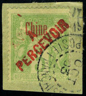 Oblitéré N° 13, 5c Vert-jaune, Oblitéré Sur Petit Fragment, T.B. Signé Calves - Other & Unclassified