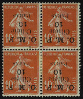 Neuf Sans Charnière N° 91c, 10 P S/10c Rouge, Semeuse, Bloc De 4, Surcharge Renversée, T.B.  2ex Cl - Autres & Non Classés