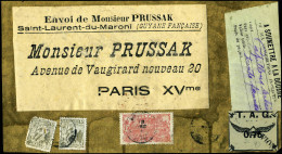Fragment N° 4A, 75c TAG Noir S/bleuté + Affrancht Complémentaire S/grand Fragment De Colis Pour La France, TB - Other & Unclassified
