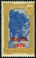 Neuf Sans Charnière N° 255A, 20f Bistre Et Bleu, France Libre, Superbe, Signé Calves - Other & Unclassified