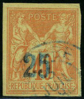 Oblitéré N° 1, 25 S/40c Rouge-orange, Surcharge Bleu Pâle, TB, Signé Brun - Other & Unclassified