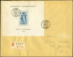 Lettre N° 1, Le Bloc Expo De Paris, Seul Sur Lettre Recommandée De Lome (11.5.38) Pour La Garenne-Colombes, Arrivée Au V - Other & Unclassified