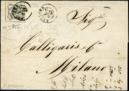 Lettre N° 9, 8b, Blanc, Faux Pour Servir Type I, S/L OBL Bologne Pour Milan, 1er Octobre 1855, SUPERBE Et RARE, Sassone  - Autres & Non Classés