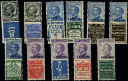 Neuf Sans Charnière Victor Emmanuel, Timbres Avec Publicité, 11 Ex. Différents Surchargés Saggio, Quelques Uns *, TB Bon - Autres & Non Classés