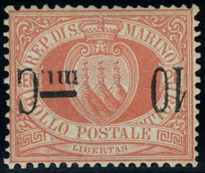 Neuf Avec Charnière 10 Sur 20c Rouge, Type De Surcharge Modifiée. Sassone N° 10B, Superbe, Qq Pièces Connues, RRR,  Cert - Other & Unclassified