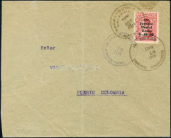 Lettre N° 1, Vol Postal Baranquilla Puerto Colombia, Sur Lettre, CàD De Baranquilla 18 Juin 1919, Et CàD De Puerto Colom - Autres & Non Classés