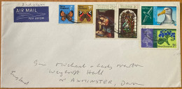 NEW ZEALAND 1970, COVER USED TO ENGLAND, 6 DIFF STAMP, BUTTERFLIES, CHRISTMAS, CHATHAM  ISLAND BIRD & FLOWER. - Cartas & Documentos