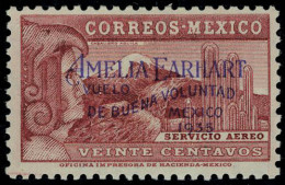 Neuf Avec Charnière N° 69A, 20c Carmin, AMELIA EARHART 1935, SUPERBE, Rare, Signé Sanabria, Bloch + Certificat Mexico So - Otros & Sin Clasificación