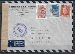 GREECE Ca. 1950 Censored Letter From Greece To Austria With Violet Cancellation Osterreichische Zensurstelle W 143 - Storia Postale