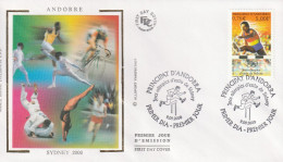 "  J.O. DE SYDNEY 2000 " Sur Enveloppe 1er Jour Sur Soie D'ANDORRE De 2000. Parfait état. FDC A SAISIR ! - Summer 2000: Sydney