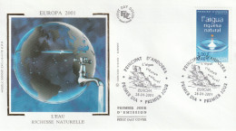 "EUROPA 2001 : L'EAU RICHESSE NATURELLE " Sur Enveloppe 1er Jour Sur Soie D'ANDORRE. Parf état. FDC A SAISIR ! - 2001