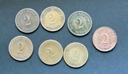 Kaiserreich 2 Pfennig X7 1875 A,J + 1876 A,C +1874 A + 1910 D + 1912 A - 2 Pfennig