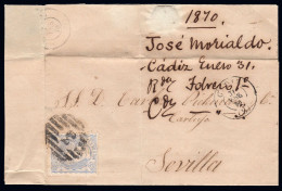 Cádiz - Edi O 107 - 1870 - Carta Mat Parrilla Con Cifra "3 - Cádiz" A Sevilla - Cartas & Documentos