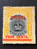 BRUNEI  SG15  MH*  4c On 12c Black And Yellow Of Labuan Colony With Overprint - Brunei (...-1984)