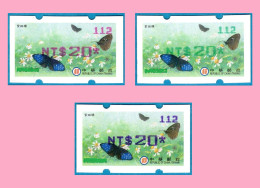 2023 Automatenmarken China Taiwan Schmetterling MiNr.49 Rosa / Grün / Blau Nr.112 ATM NT$20 Xx / Seltene Farben !! - Distribuidores