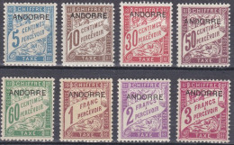 Andorre Français Taxe 1931 N° 1-8 MH  Timbres Français Surchargés   (J10) - Nuovi