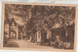 Barbotan-les-Thermes 32  Carte Timbrée Circulée Terrasse De L'Hotel De La Paix  Tres Animée Et La Vieille Porte - Barbotan